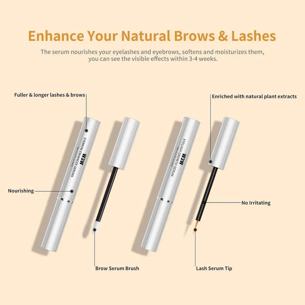 W3W Eyelash and Brow Serum‎ Set for Fuller Longer Thicker Brows Lashes